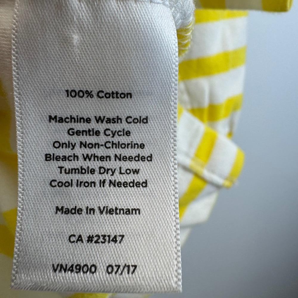 Talbots Woman Yellow White Striped Funnel Neck Tie Cuff‎ Cotton Top 3X VN4900 - Picture 4 of 14